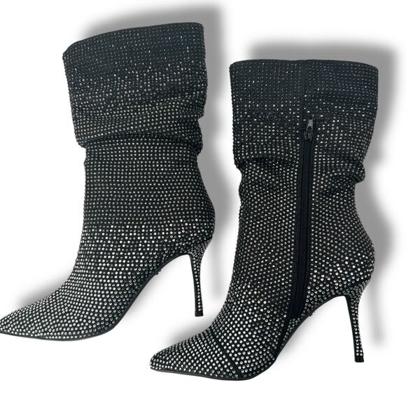 NEW Thalia Sodi Black Ombre Rhinestone Boots Size 7 Stiletto Pointed Toe Fancy - Picture 4 of 7